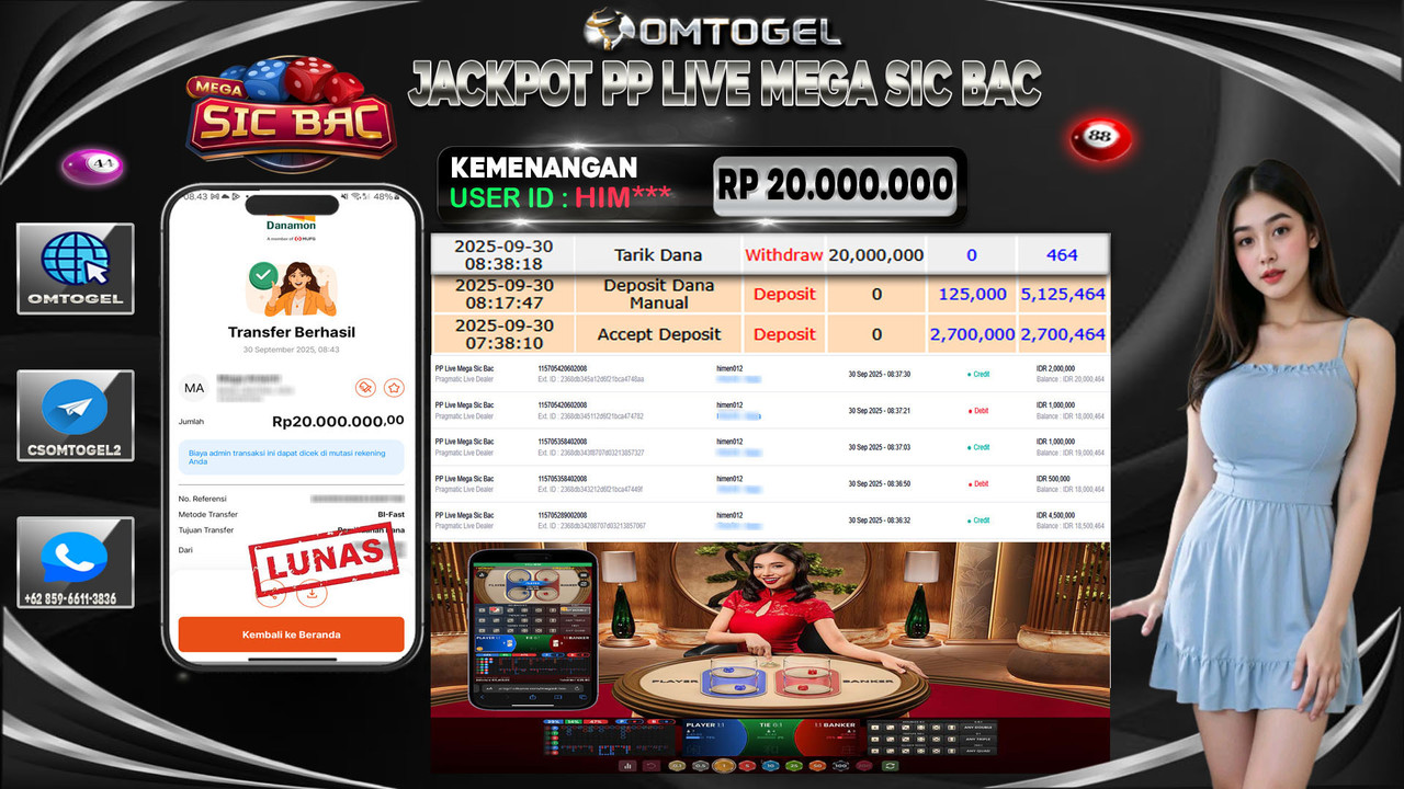 OMTOGEL JACKPOT PRAGMATIC CASINO LIVE MEGA SIC BAC 20 JUTA DI BAYAR LUNAS ,-