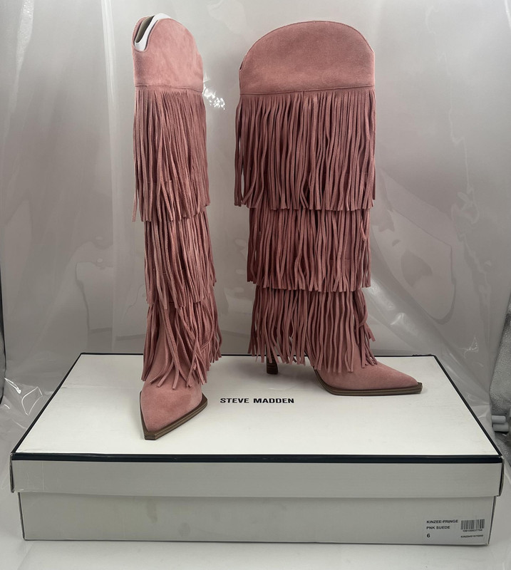 STEVE MADDEN KINZEE FRINGE PINK SUEDE KNEE HIGH BOOT KINZ04S1675060