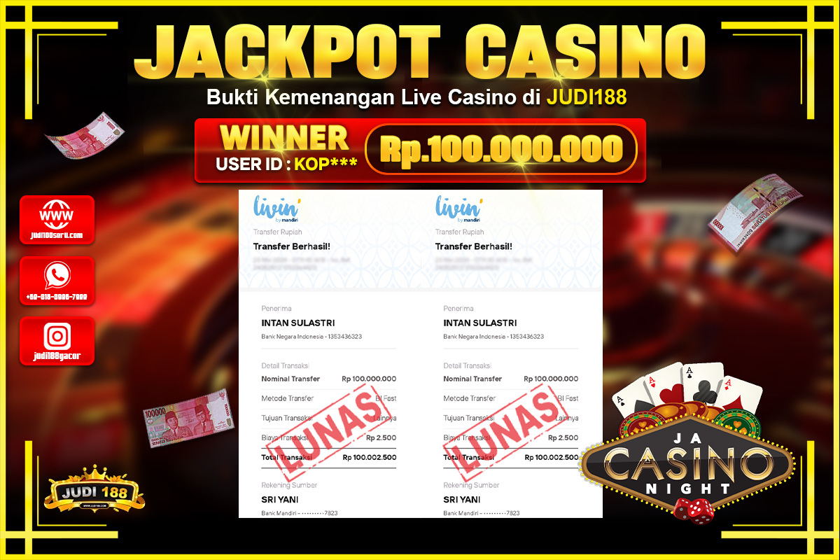 JUDI188 JACKPOT GAMES LIVE CASINO Rp.100.000.000,- SUDAH DIBAYARKAN!