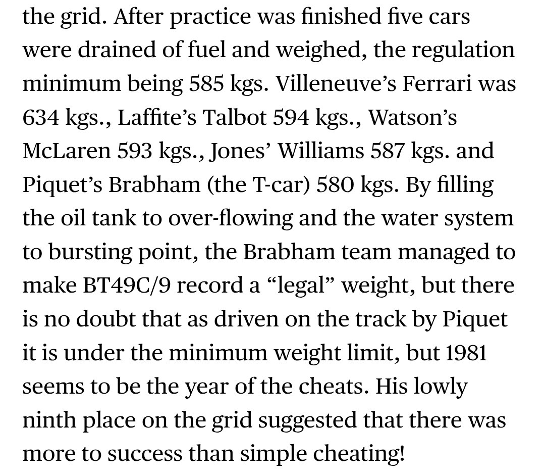 Brabham Underweight T Car (Motor Sport 1981 Spanish GP Report)