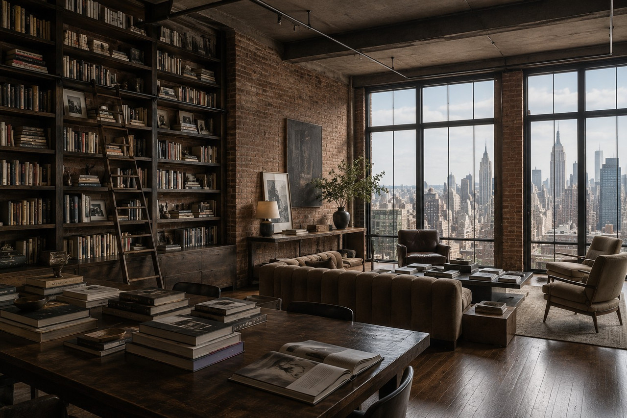 Library interior with architectural detail and layered materials