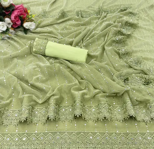 SHIMMER SAREE WITH MIRROR WORK AND CHEMICAL LACE AND DIMOND HAND WORK_COLOR4(R104)