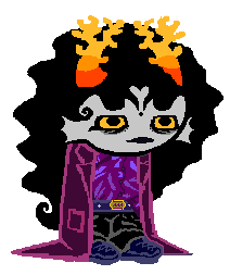 vylobe strika, a violetblood seadweller trollsona with wavy hair.