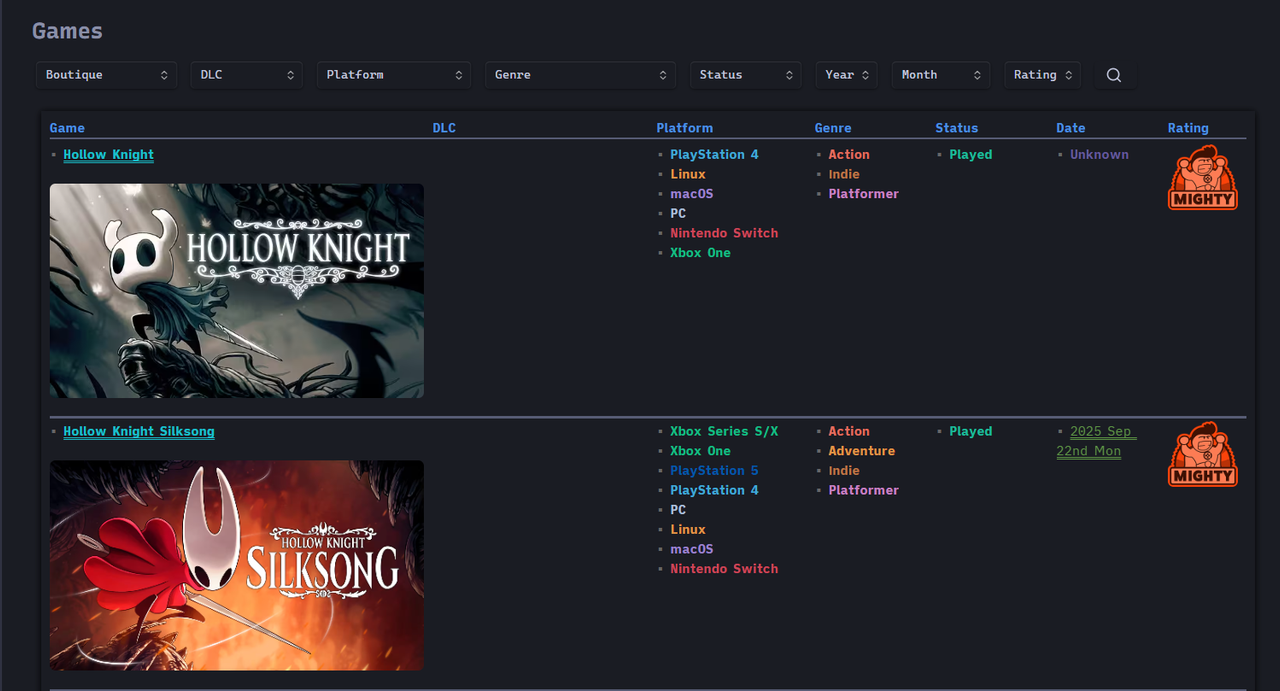 obsidian game tracker