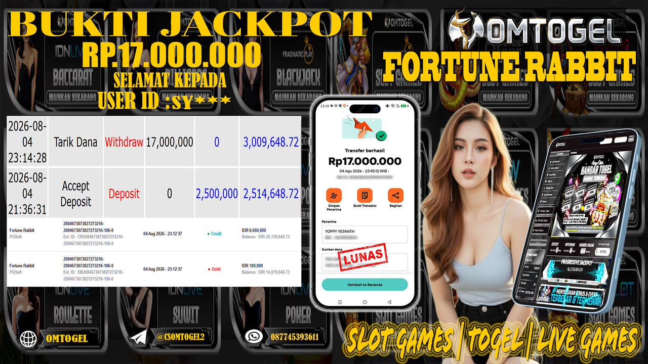 OMTOGEL JACKPOT PG SOFT FORTUNE RABBIT  Rp,17,000,000,- DIBAYAR LUNAS