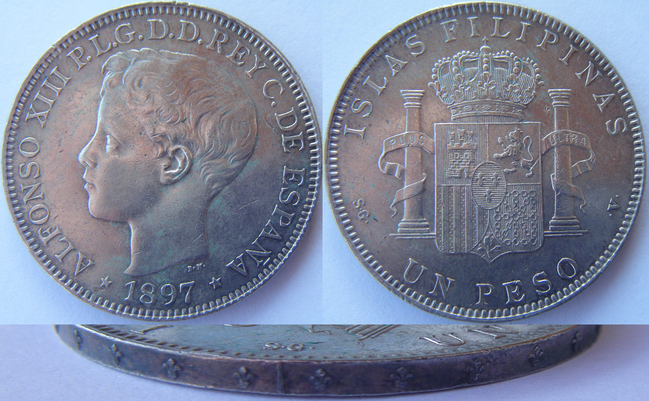 Un Peso 1897. Alfonso XIII. Filipinas 5-P-Alfonso-XIII-1897-FI