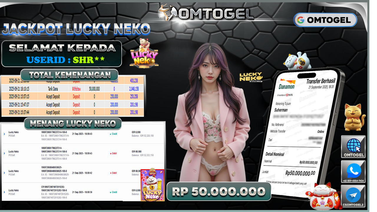 OMTOGEL JACKPOT PGSOFT LUCKY NEKO 50 JUTA DI BAYAR LUNAS ,-