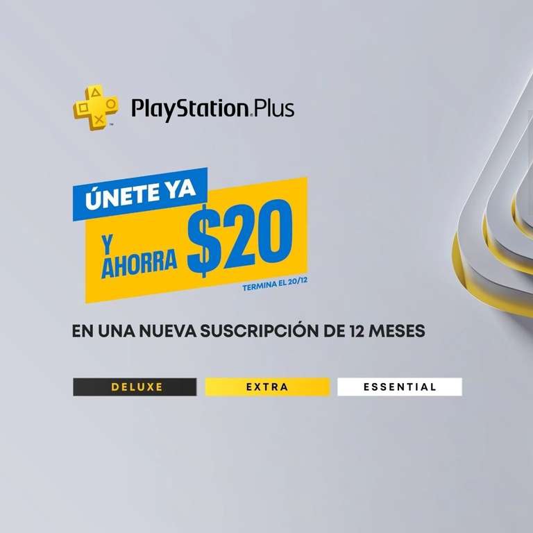 Playstation Plus: $20 USD de Descuento en Suscripciones de 1 Año (nuevos suscriptores) 
