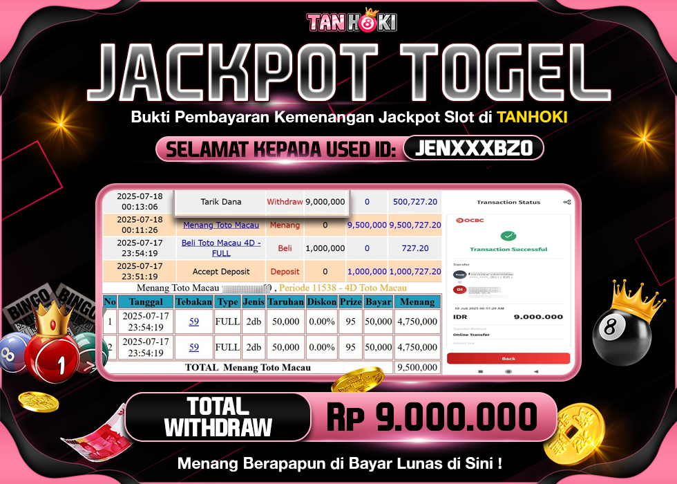 TANHOKI JACKPOT TOGEL TOTO MACAU Rp.9.000.000,- LUNAS