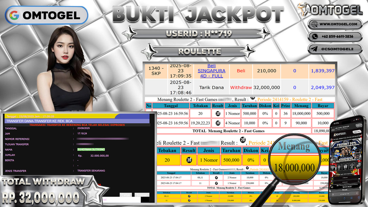 OMTOGEL JACKPOT LIVE GAMES ROULETTE 2 32 JUTA DI BAYAR LUNAS ,-