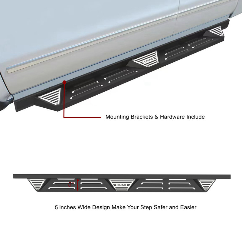 6” Black Nerf Bars Running Boards – Fit 2019-2025 Chevy Silverado 1500 Double Cab – Carbon Steel