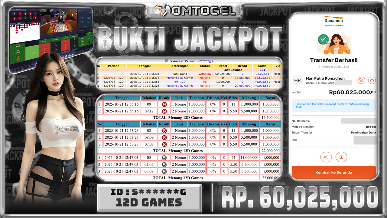 OMTOGEL JACKPOT LIVE GAMES 12D 60 JUTA DI BAYAR LUNAS ,-