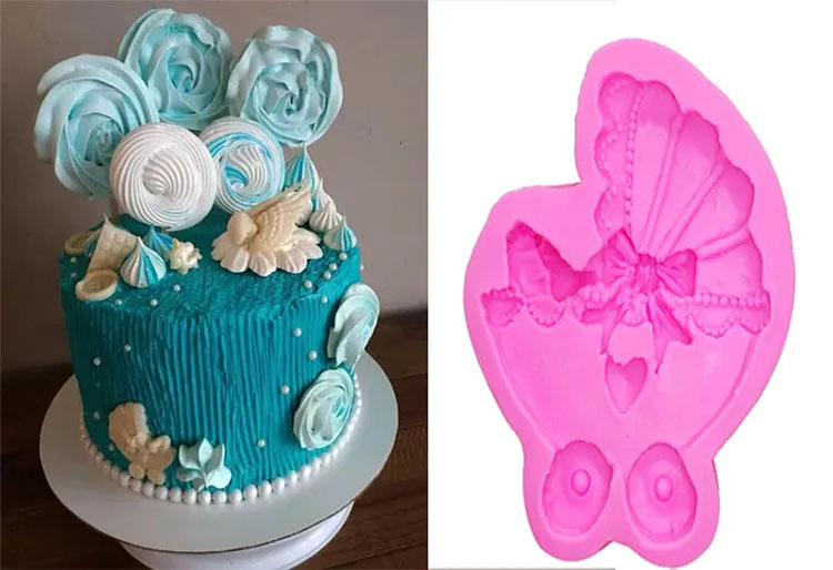 Molde de Silicona Coche de Bebé lazo para Babyshower Fondant Pasta