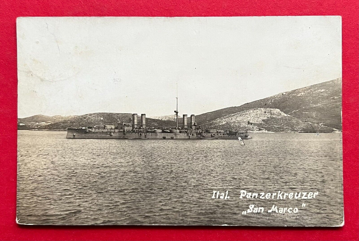 Foto AK 1915 Ital. Panzerkreuzer San Marco mit Marine Schiffspost St. ( 118380