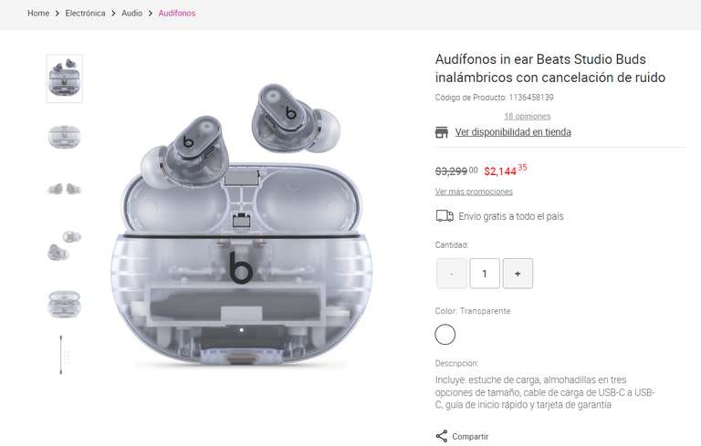 Liverpool: Audífonos Beats studio buds transparente 
