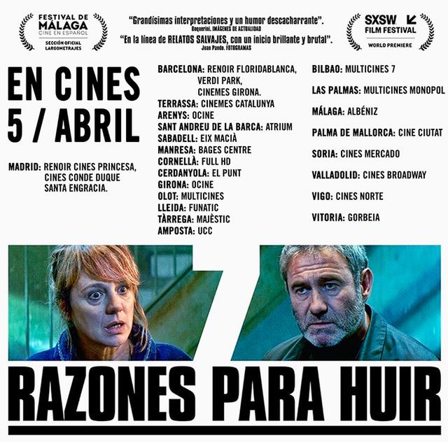 LA PELÍCULA “7 RAZONES PARA HUIR” LOGRA UN PROMEDIO POR COPIA DE 940 EUROS EN SU ESTRENO EN CINES