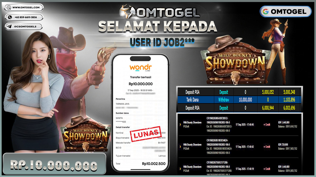 OMTOGEL JACKPOT PGSOFT WILD BOUNTY SHOWDOWN 10 JUTA DI BAYAR LUNAS ,-