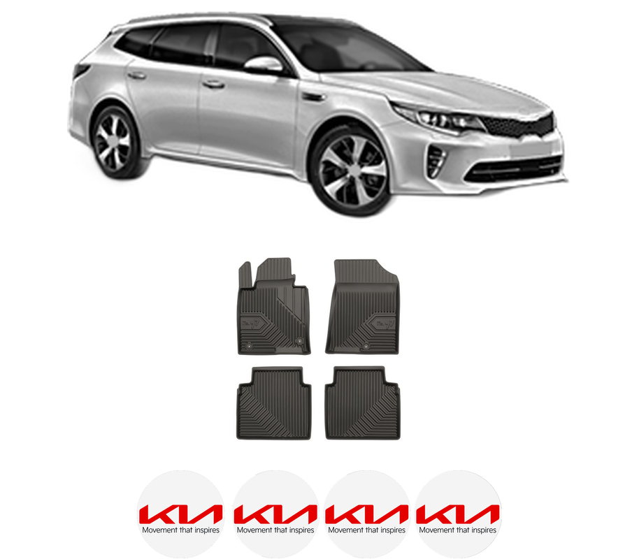 Set covorase presuri KIA OPTIMA Sportswagon (JF) din 2016-2019, auto, din cauciuc thermoplastic, 4 Stickere auto cu KIA