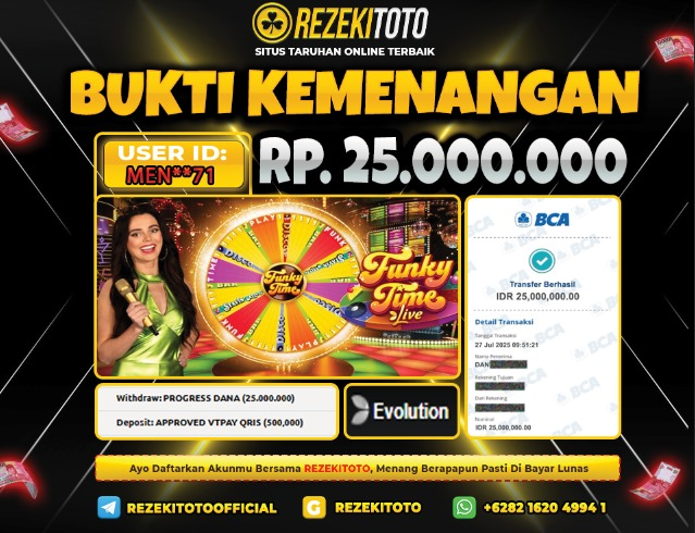 BUKTI KEMENANGAN 27 JULI 2025 FUNKY TIME 25 JUTA  