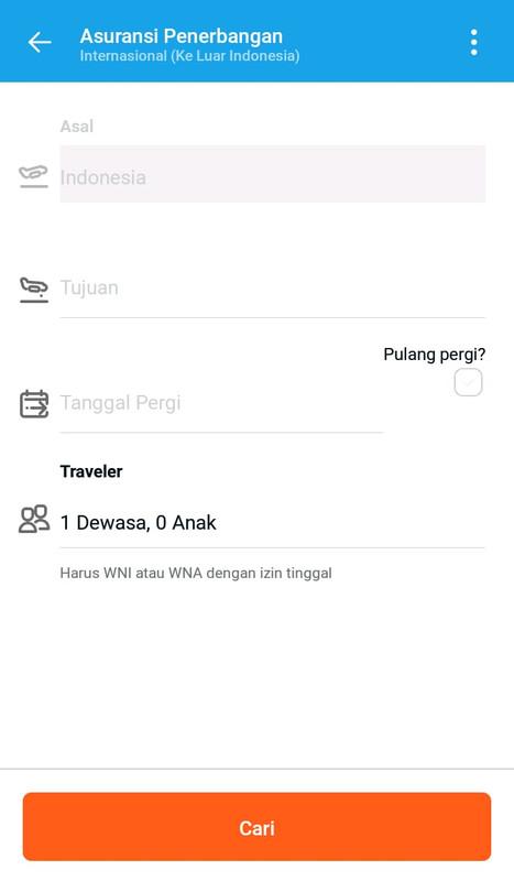 Tampilan menu pencarian destinasi tujuan wisata.