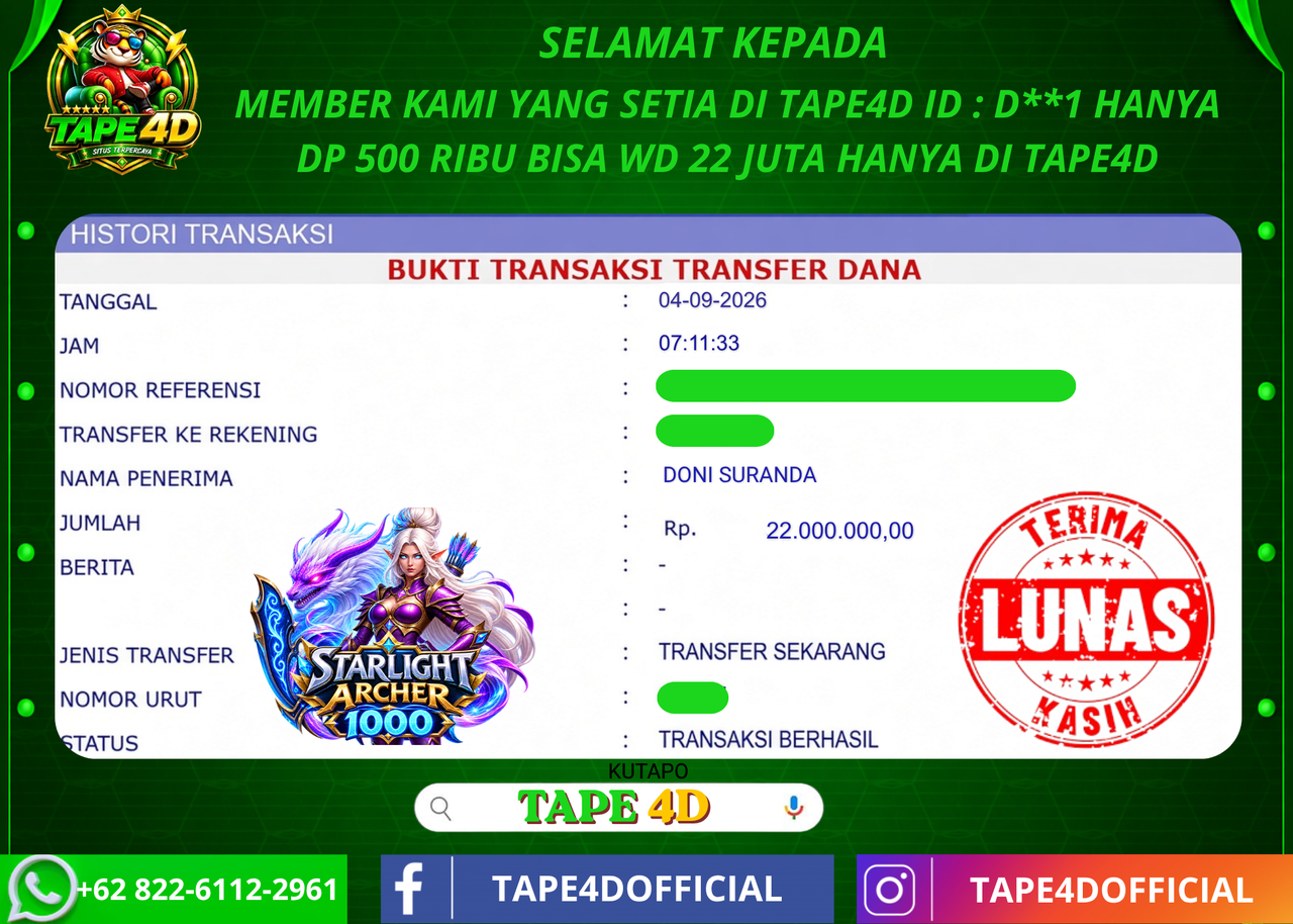 TAPE4D STARLIGHT ARCHER 1000 PRAGMATIC PLAY 22.000.000-LUNAS