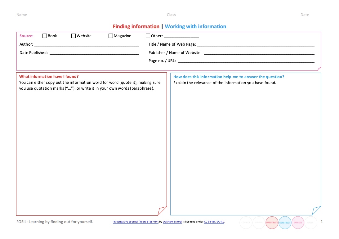 Investigative Journal (Years 6-8)