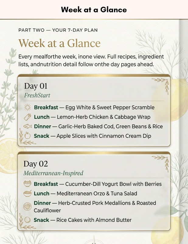 Preview page inside the 7-Day Kidney-Friendly Meal Plan PDF showing a full recipe