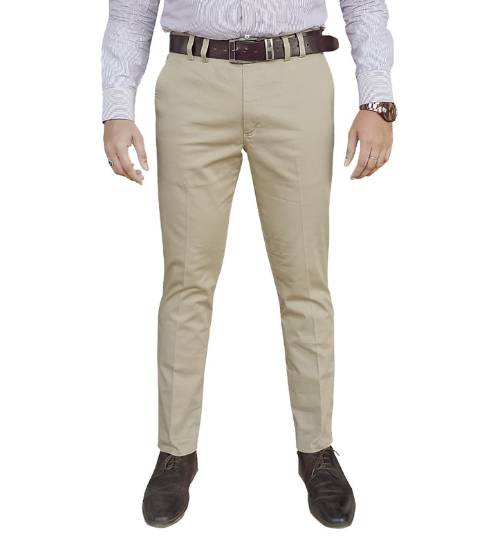 Men’s Trouser 100% Cotton Slim Fit Plain Front Cross Pocket Color: 885 (PEANUT)E/W