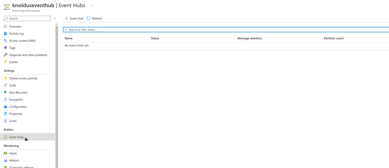 Event Hub Entities