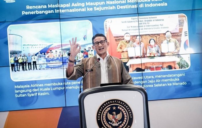 Sandiaga Uno saat Weekly Brief with Sandi Uno di Gedung Sapta Pesona, Jakarta Pusat, pada Senin (19/9/2022).