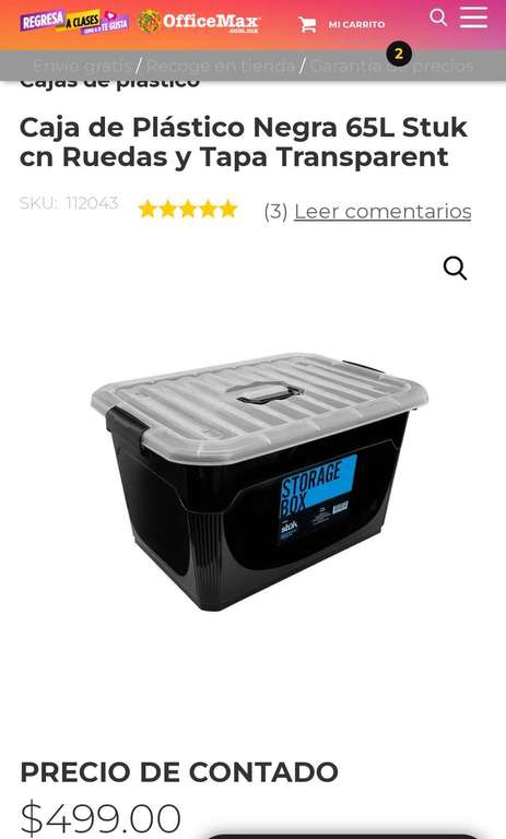 OfficeMax Caja con ruedas de 65l con tapa y rueditas y gratis una de 40l 
