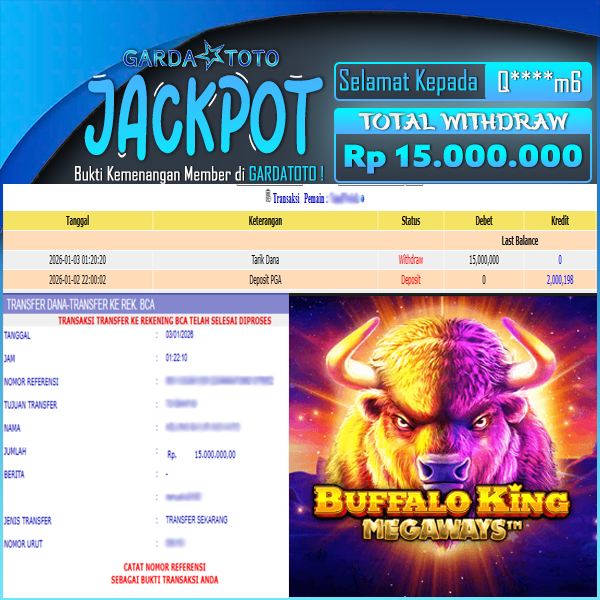 JACKPOT DI PERMAINAN SLOT PRAGMATIC PLAY BUFFALO KING MEGAWAYS WD Rp 15,000,000,- DIBAYAR LUNAS GARDATOTO MANTAP!