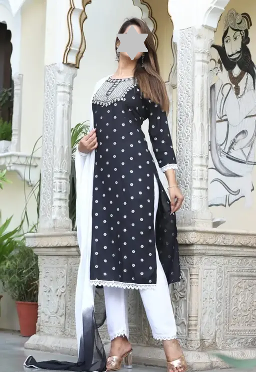 RAYON NECK EMROIDERY 3 PC SUIT FOR WOMAN FASHION Color 3 (R111)