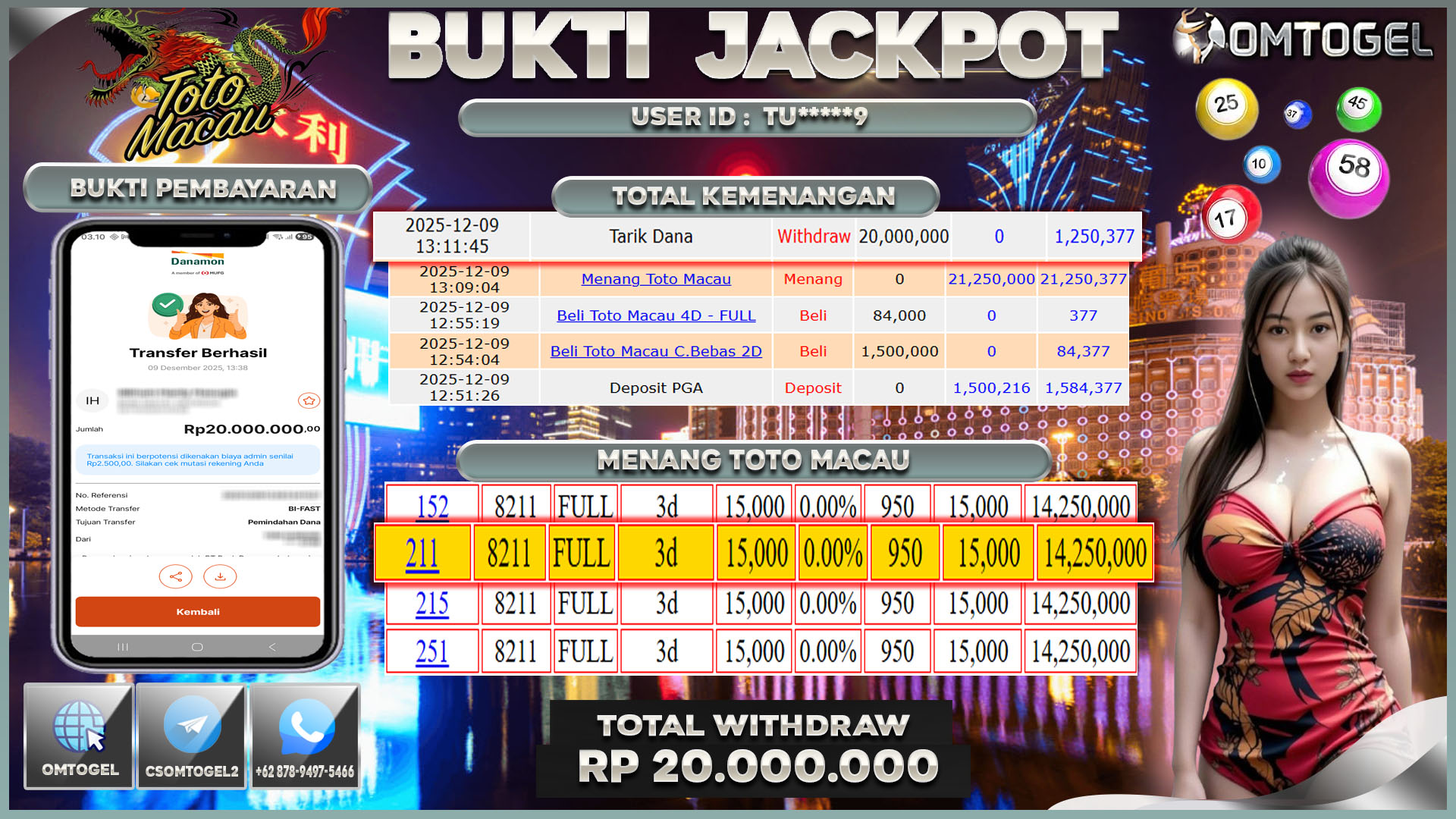 OMTOGEL JACKPOT TOGEL TOTOMACAU4D WIN 3D ,20  UTA DI BAYAR LUNAS ,-