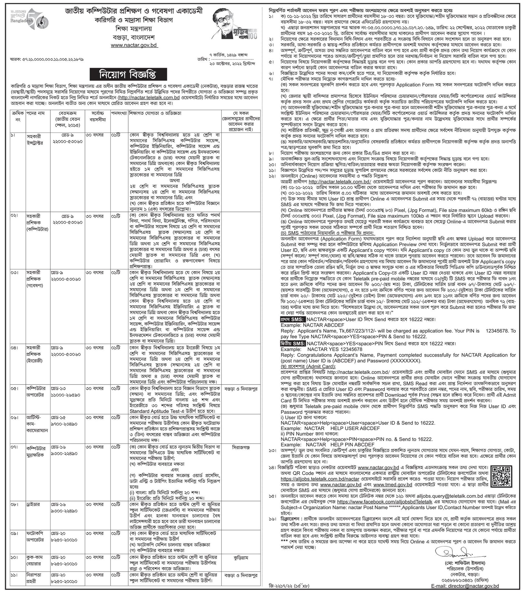 NACTAR Job Circular 2022