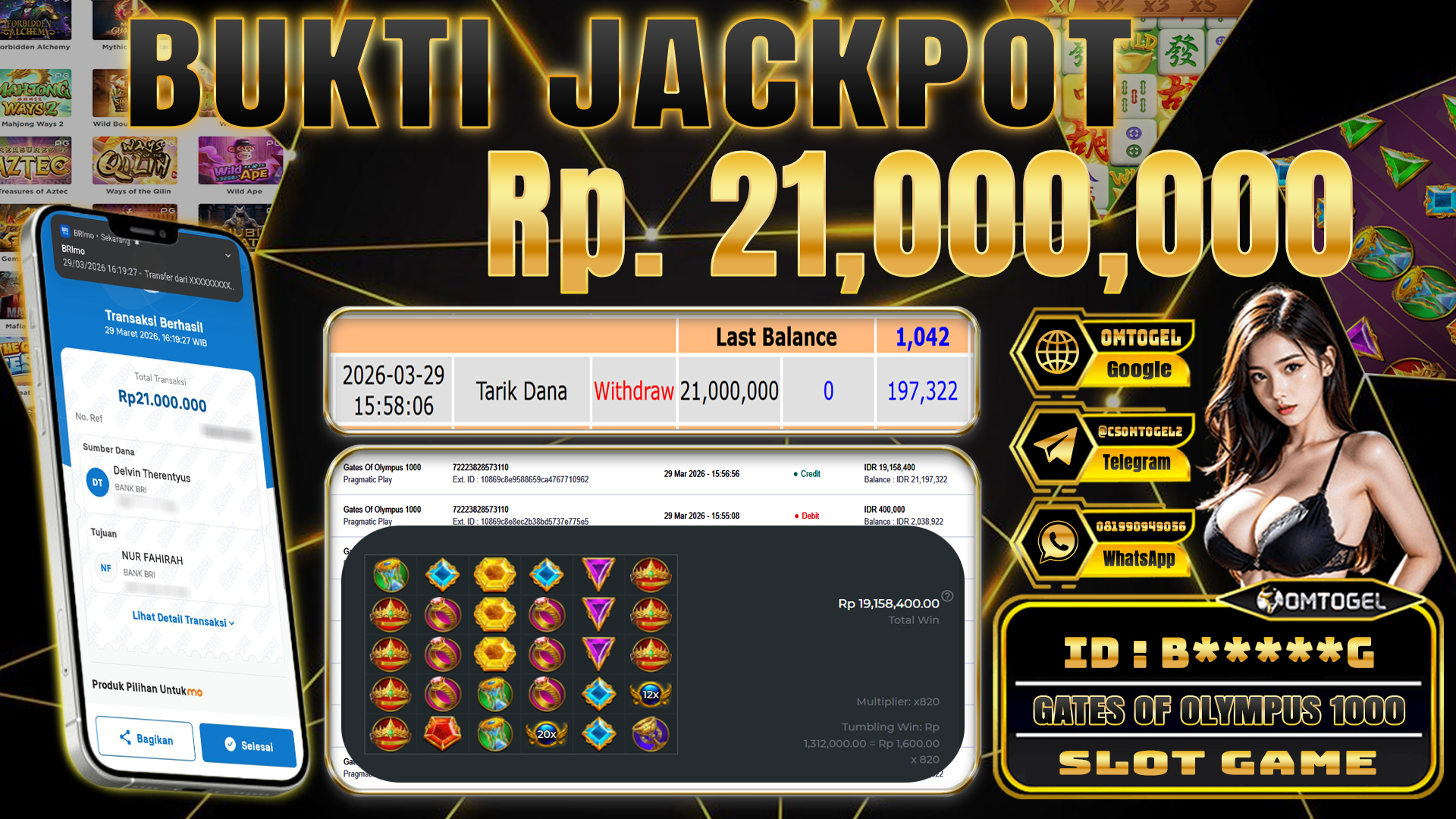 OMTOGEL JACKPOT PRAGMATIC PLAY GATES OF OLYMPUS 1000,21 JUTA DI BAYAR LUNAS ,-