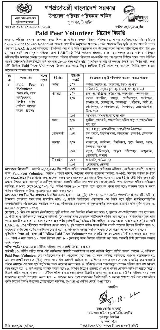 Directorate General of Family Planning Job Circular 2022