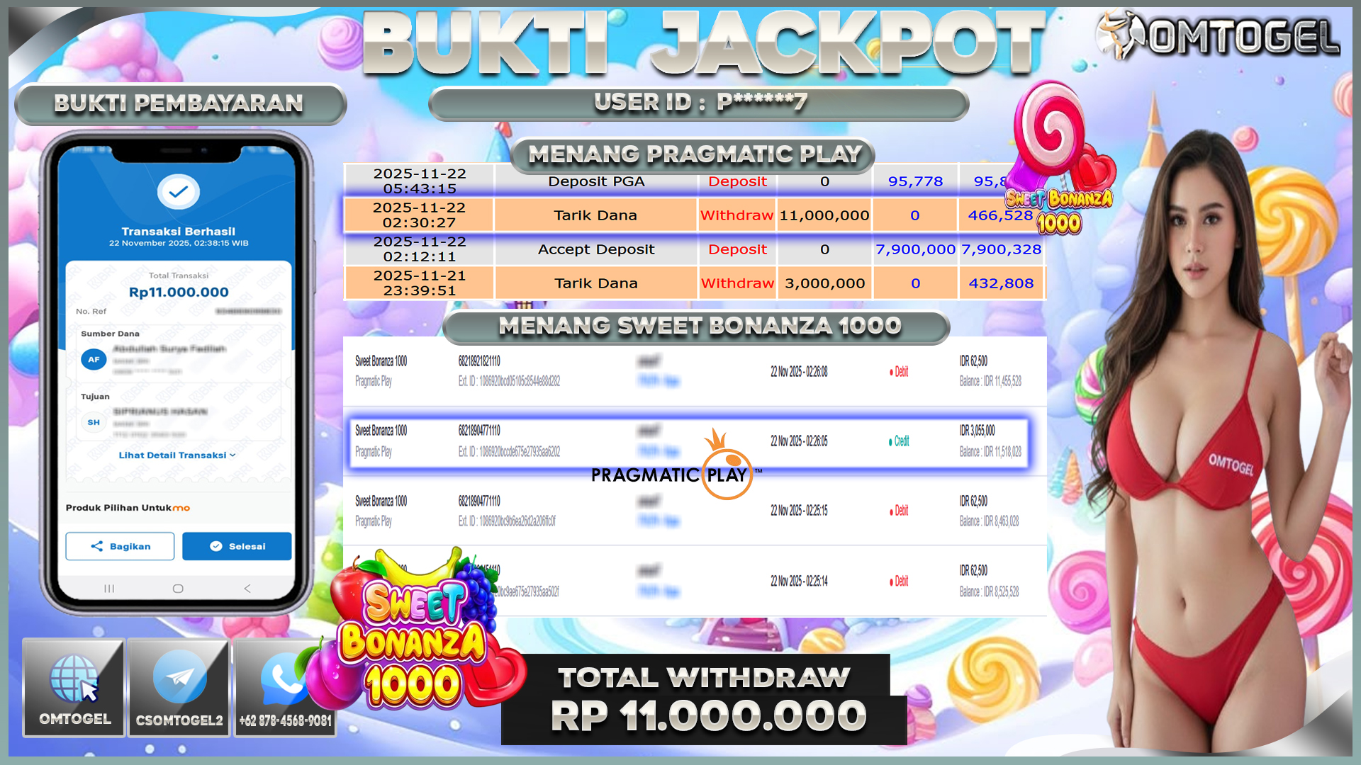 OMTOGEL JACKPOT PRAGMATIC PLAY SWEET BONANZA 1000  ,11 JUTA DI BAYAR LUNAS ,-