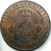 5 centimos de escudo.Ceca de Segovia. Isabel II. 1866. Luces de navidad. P1200154