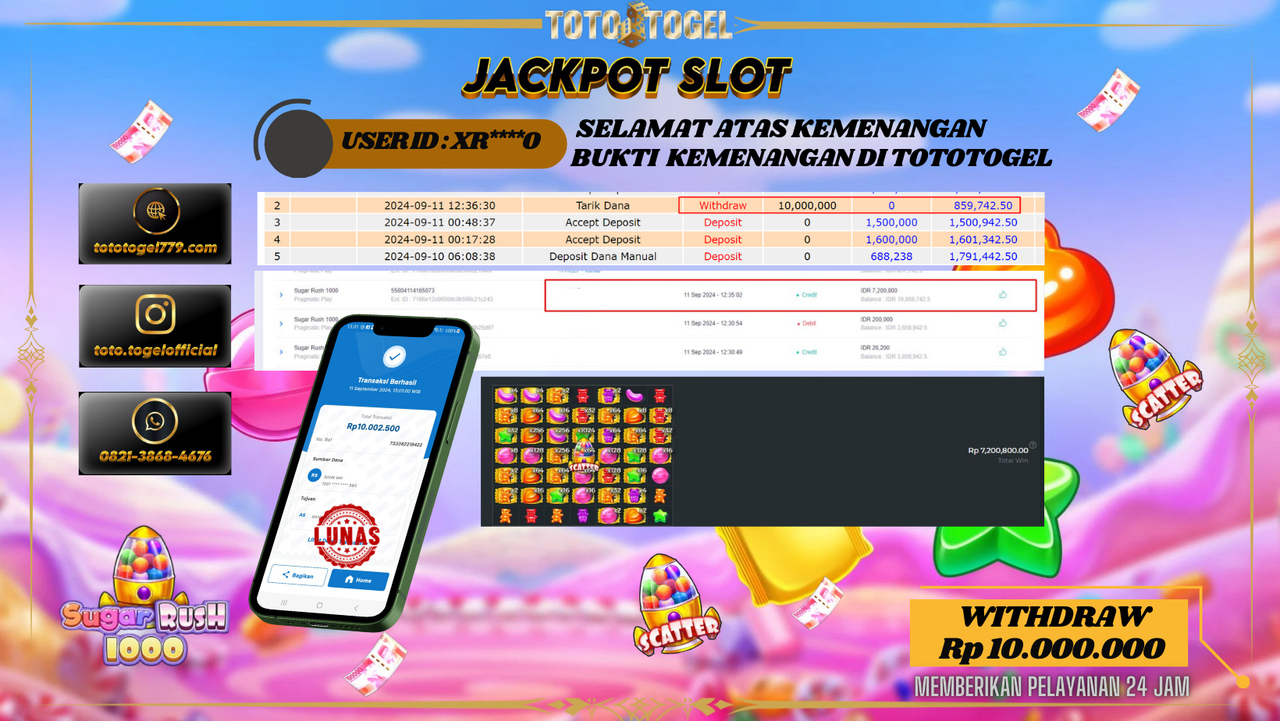 Bukti Kemenangan Permainan Slot Sugar Rush 1000 Dengan ID : XR***0 Terbayar Lunas!!