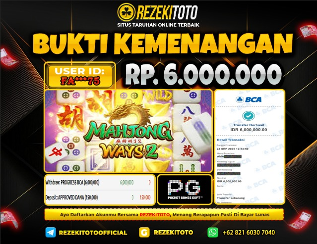 BUKTI KEMENANGAN 24 SEPTEMBER 2025  MAHJONG WAYS 2 6 JUTA 