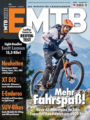 Cover: Emtb Magazin für E-Mountainbiker Dezember-Januar 2023