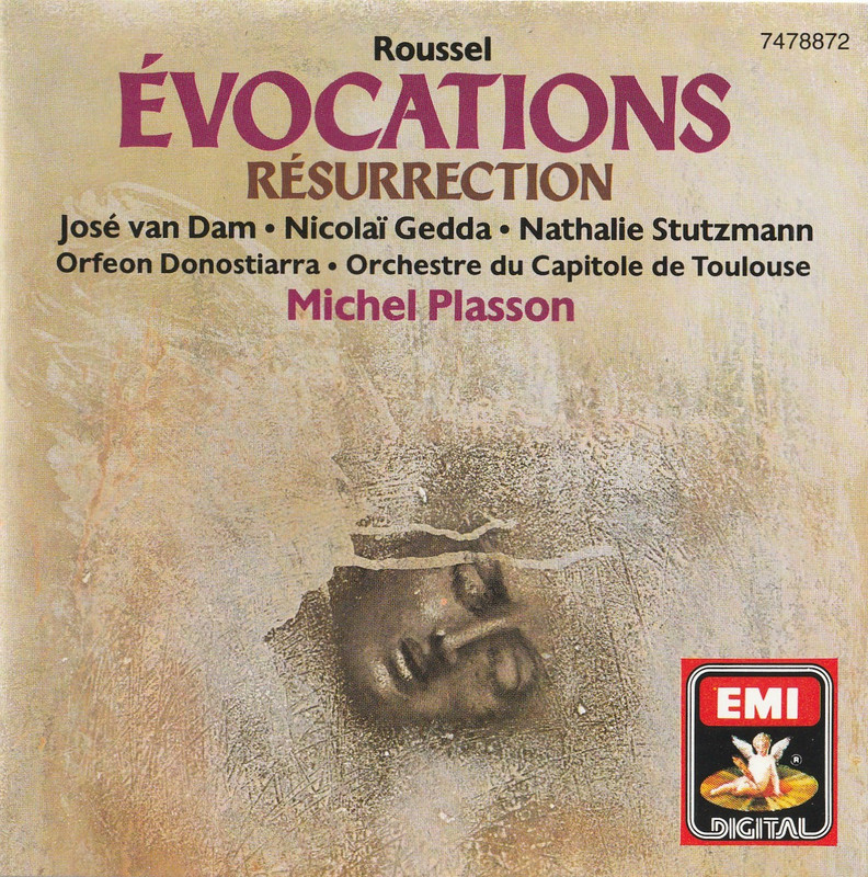 The Fall of Icarus CD cover of Evocations by Albert Roussel from Michel Plasson and the Toulouse Capitole Theater Orchestra on EMI.