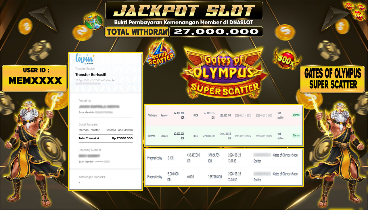 JACKPOT SLOT GATES OF OLYMPUS SUPER SCATTER  23 AGUSTUS 2026