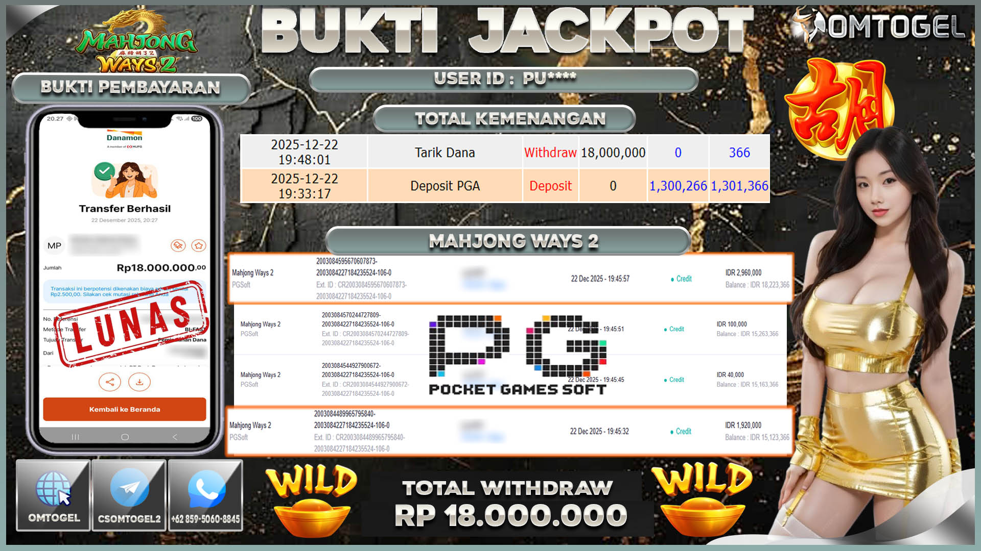 OMTOGEL JACKPOT PG SOFT MAHJONG WAYS2 ,18 JUTA DI BAYAR LUNAS ,-