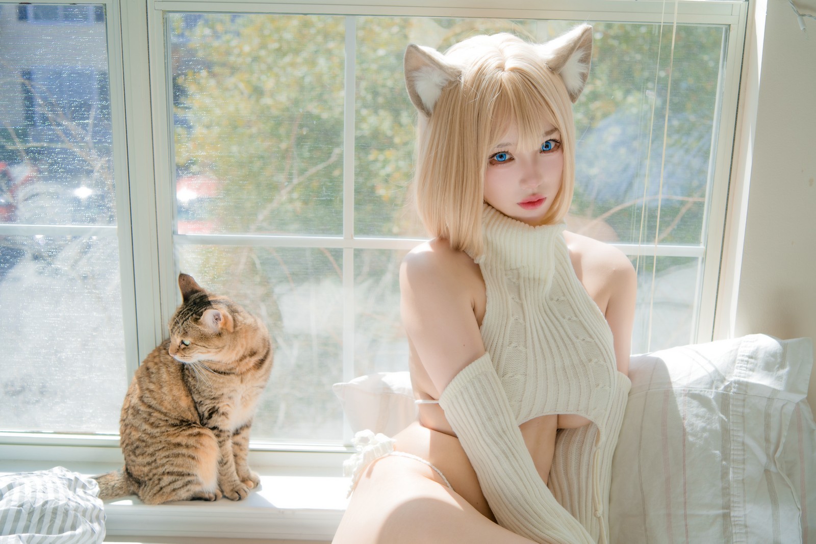 狐洛洛子 – 慵懒白猫 高清写真（36P-462MB）居家猫系氛围图集插图8