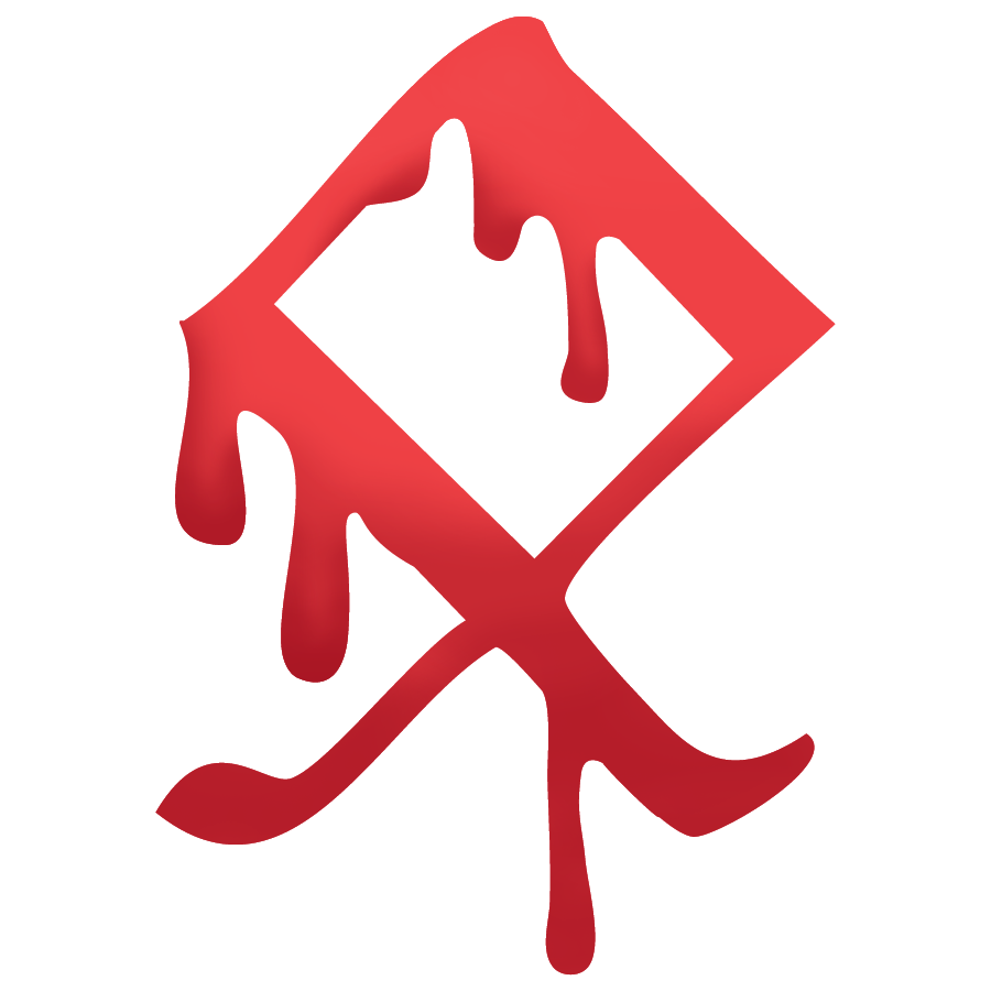 The rune Othala, bright red and  dripping blood.