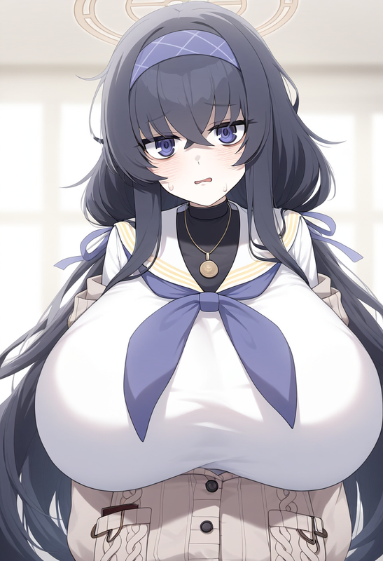 depth of field, 1girl, ui (blue archive), blue archive, {{{gigantic breasts}}},  s-809668655