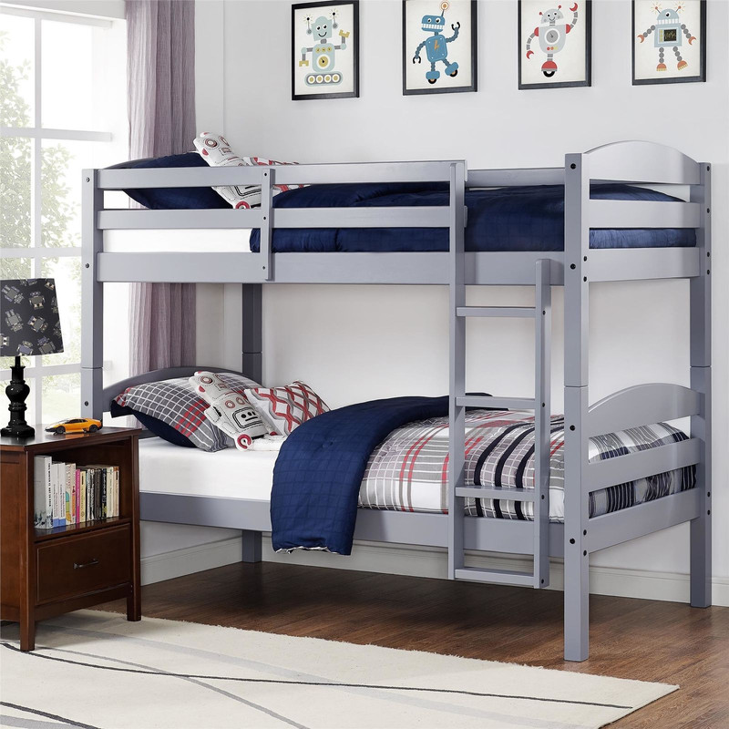 Details About Twin Size Kids Bunk Bed Gray Wood Convertible W Ladder Ages 6 12 Boys Girls