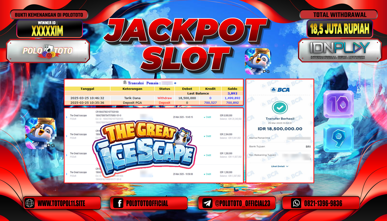 POLOTOTO JACKPOT SLOT THE GREAT ICESCAPE Rp.18.500.000,-